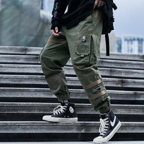 2020 New Hip Hop Joggers Cargo Pants Men Harem Pants Multi-Pocket Ribbons Cotton Man Sweatpants Streetwear Casual Mens Pants