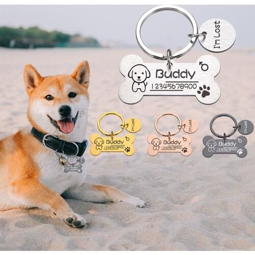 Dog ID Tag Pet Cat Collar Mascotas Kitten Puppy Name ID Tags Pendant Dogs Necklace Perro Collars Accessories Tags Free Engraving