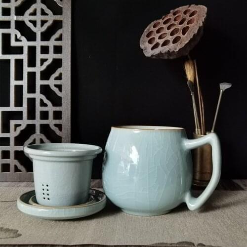 Coffee Mug Cup with Lid and Infuser Filter 13.5oz Teacup Ceramic Drinkware Porcelain Tableware Microwave and Dishwasher Safe