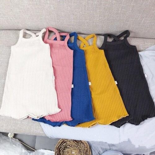 Summer Baby Girls Bodysuits Ribbed Cotton Baby Clothes Solid Color Baby Clothing Cute Sleeveless Romper Dress Baby Girl Outfit
