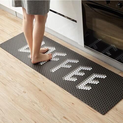 180X45cm/150X45cm Coffee Printed Kitchen Floor Mat Modern Anti-skid Waterproof Rug PVC Leather Bath Mat Long Runners Carpets