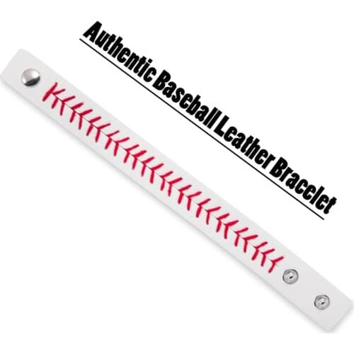 Leather Baseball or Softball or Football Bracelet with Red Stitching Sports Jewelry