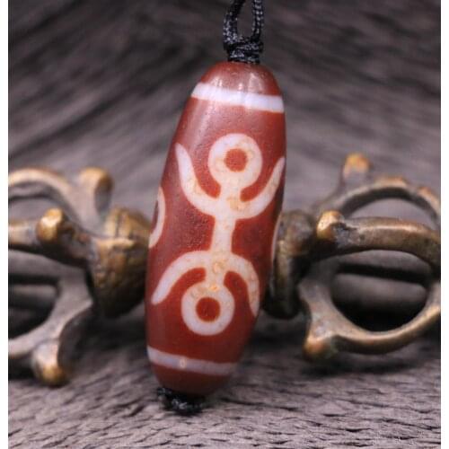 LKbrother Talisman Magic Power Tibetan Old Red Agate 2 Eye Guiren Human dZi Bead Amulet LZK