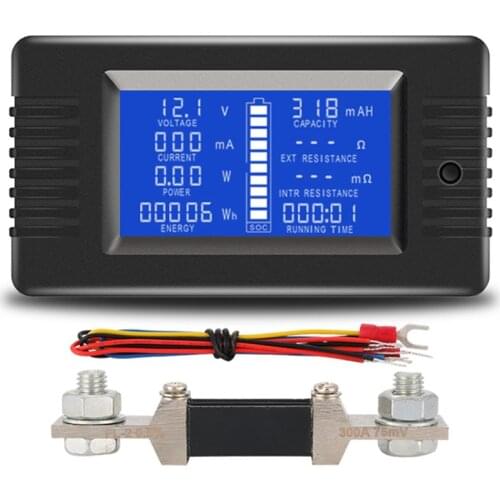 Best 0-200V 0-300A Car Battery Discharge Indicator Capacity Tester Power Energy Impedance Resistance Voltmeter 300A Shunt
