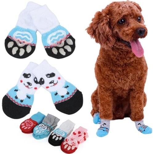 Cute Puppy Dogs Pet Knits Socks Anti Slip Skid Bottom Puppy Pet Dogs Lovely Socks Dog Paw Protectors S-L 4pcs