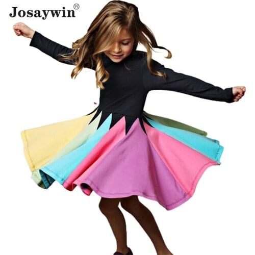Fashion New Winter Autumn Dress for Girls Baby Kids Long Sleeve Rainbow Dance Party Girls Dress Patchwork Vestidos Kids Dresses