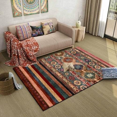 Fashion American Ethnic Style Color Deep Red Geometric Stripes Living Room Bedroom Bedside Carpet Floor Mat Customization