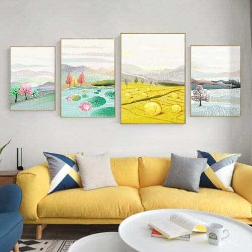 Nordic Four Seasons Canvas Painting Posters and Print Modern landscape Wall Art square Picture For Living Room Bedroom home deco