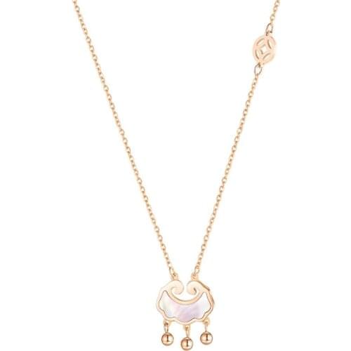 New Fashion Pearl Shell Longevity Lock Pendant Necklace Rose Gold Color Titanium Steel Jewelry Woman Gift Wholesale Not Fade