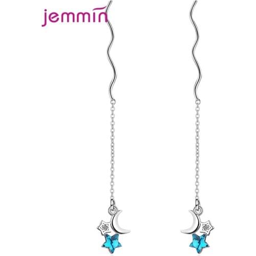 New 2021 Arrivals Korean Elegant Moon Star Zircon Long Chain Drop Earrings Women Girl Fashion Jewelry Party Birthday Gifts