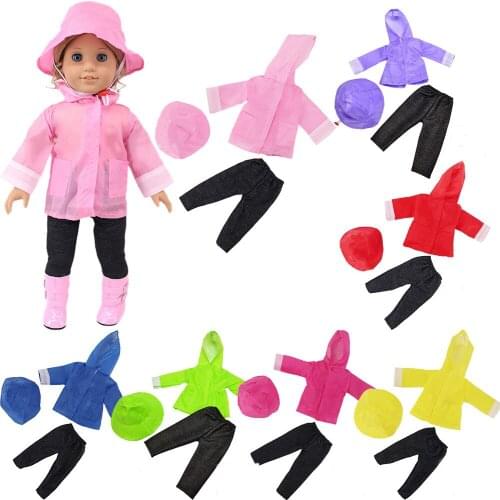 Summer New Pattern Fashion Three Piece Raincoat Set Fit 18 Inch American 43cm Baby Doll Clothes Accessories,Girls Toys