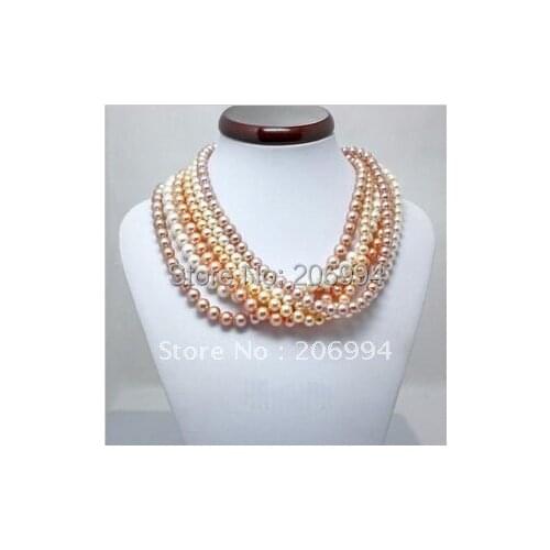 Wholesales fashion jewelry charming 6row 8mm multi-color shell pearl necklace Free gift free shipping