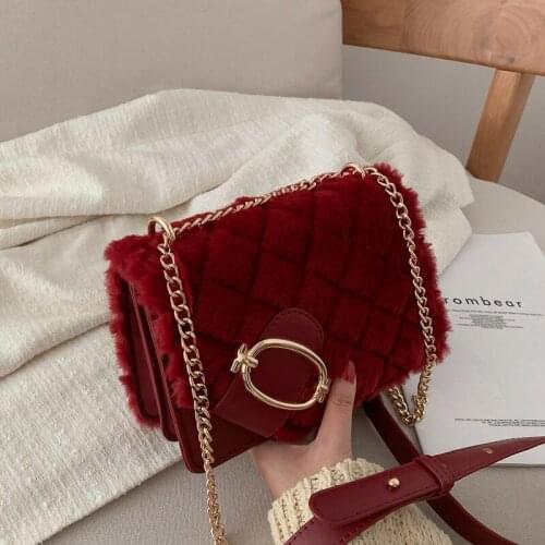 Autumn and Winter Plush Small Bag Womens New Fashion Korean Version of The Satchel Diamond Chain Wool Bag One Shoulder Bag