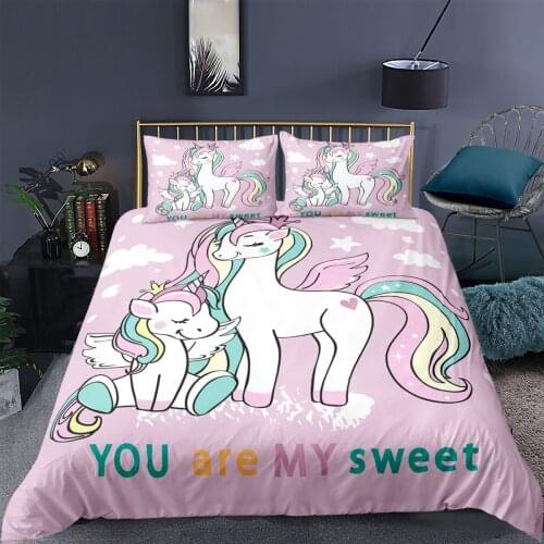 3D Cartoon Unicorn Bedding Set Cute Kids Duvet Cover With Pillowcase Twin Full Queen Size 2/3PCS Bedclothes