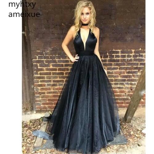 Simple Sexy Plus Size Tulle Evening Dresse A-line Prom Dress V-neck Floor Length Sleeveless Gowns Custom Made Robe De Soiree