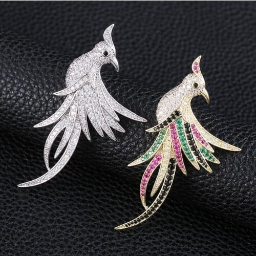 Luxury Cubic Zircon Phoenix Brooches for Women Men Animal Copper Jewelry Banquet Brooch Pins broches de mulheres de luxo 2020