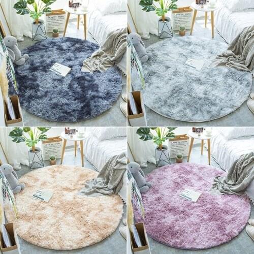 Nordic round carpet silk hair living room mat bedroom bedside yoga rug home new tie dyed variegated carpet thickening encryption