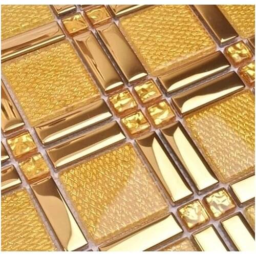 Golden color glass mixed stainless steel mosaic and diamond for kitchen backsplash tile bathroom shower tile hallway border