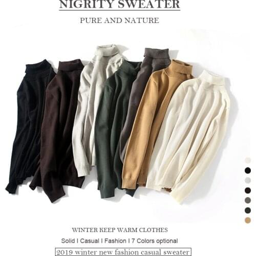 NIGRITY Brand 2019 autumn winter new minimalist turn-down collar sweater men causal solid Knitted Pullover plus size M-4XL