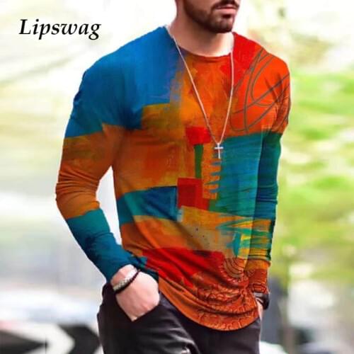 Spring New Casual O-Neck Sweat Tee Male Vintage Graffiti Printed Long Sleeve T Shirt MensLoose Pullover Tops Fashion Streetwear