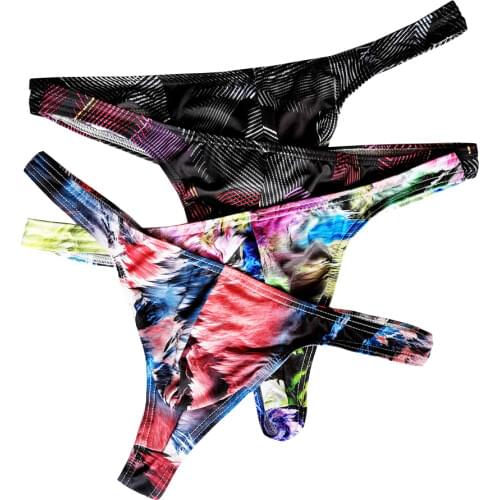 4pcs Men Gay Underwear Sexy Printing Mens Thong Man Underpants Lingerie Panties Mens Thongs And G Strings Male Tangas HT050