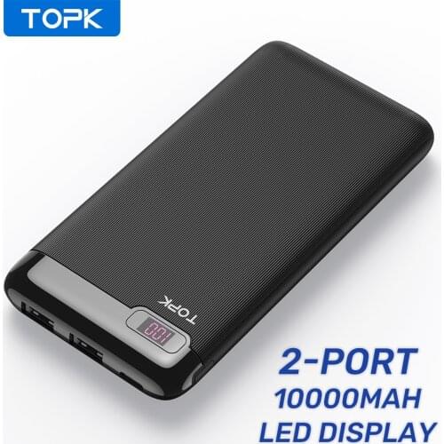 TOPK I1013 10000mAh Power BankProtable Charger LED External Battery Powerbank for iPhone Xiaomi Mi