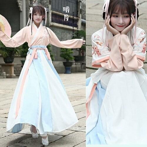 Half arm long sleeve suspender Ru skirt three piece set of Han elements performance intermediate color big swing skirt