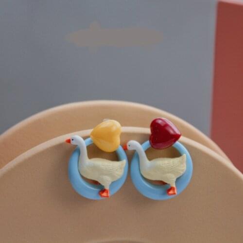 Funny Cartoon Resin Cute Duck Earrings for Women 2021 Korean Style Lovely Circle Anime Animal Peach Heart Earring Party Jewelry