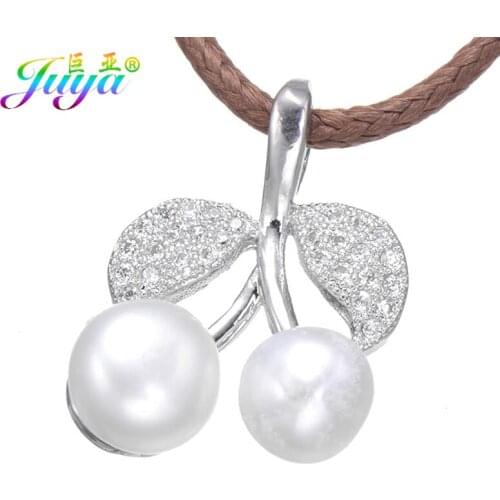 DIY Women Pendant Necklace Making Findings Supplies Micro Pave Zircon Pearls Cherry Suspension Charm Pendants Accessories