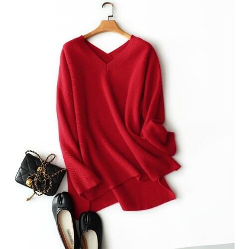 2020 autumn winter newest styles high quality 100% cashmere v neck sweater women knitted long sleeve pullovers oversized ladies