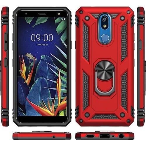 Hard PC 2 in 1 Shockproof Armor Case for LG K40 Soft Bumper Car Magnetic Ring Bracket Case
