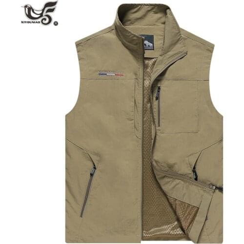 Mens Waistcoat Jackets Vest Summer Multi-pocket Outdoors Climbing Hiking Fishing Work Sleeveless jaqueta masculina veste homme
