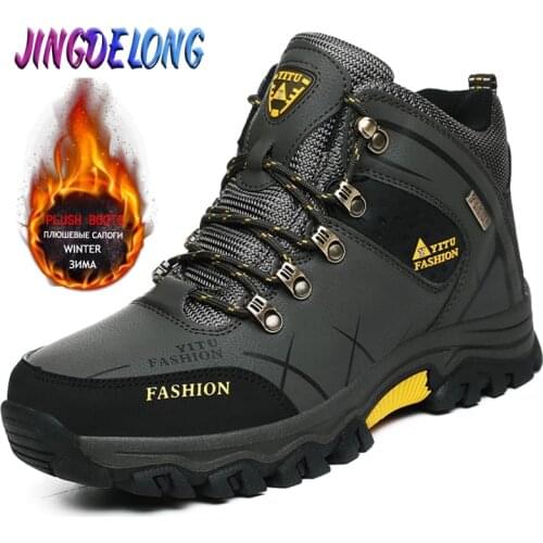 Winter Mens Snow Boots Plush Warm Mens Ankle Boots Waterproof Leather Sneakers Outdoor Non-slip Male Hiking Boots Work Shoes 47