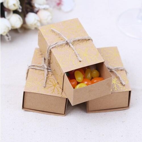 10PCS Gold Foil Leaf Favor Box Birthday Party Boxes Baby Shower Favor Chocolate Boxes Sweet Box Package