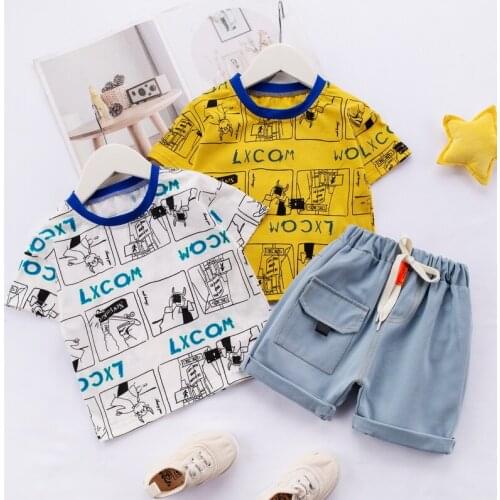 Baby Boy Clothes Suit for Kids Cute Summer T-Shirt+Denim Shorts 2pc/Sets Cartoon Children Outwear 1 2 3 4 Years Cotton Outfits