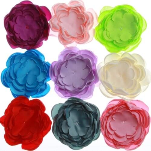 200PCS 9.5CM Fashion Satin Hair Flowers For Hair Clips Accessories Burn Fabric Flowers For Headbands