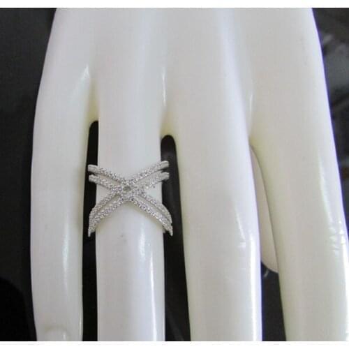 2017 high quality micro pave cubic zirconia 925 sterling silver bling sparking double link criss cross X ring