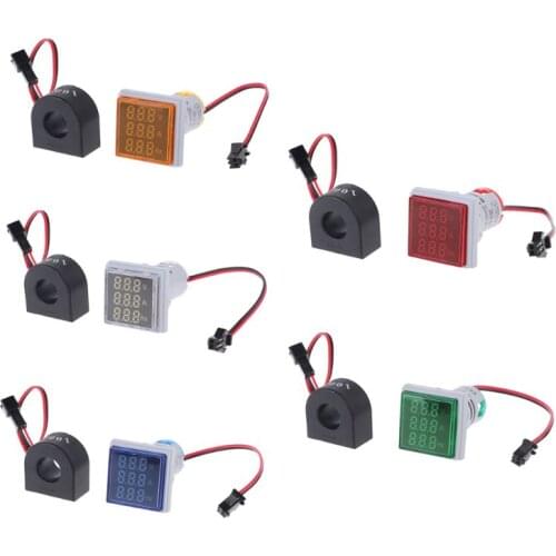 3in1 AC Voltmeter Ammeter Hz Current Frequency Panel Meter Indicator Digital Voltage Amp Hz Led Lamp Square Signal Light with CT