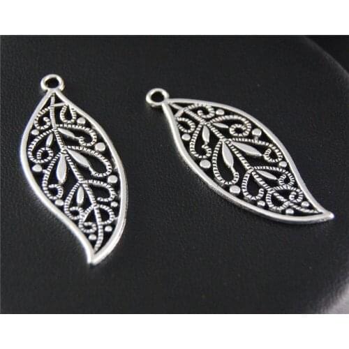 5pcs Silver Color Leaf Charm Handmade Charms Pendants Jewelry Findings 43x17mm A2121