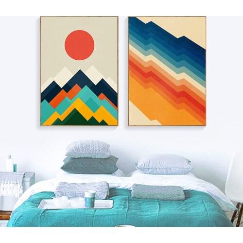 Abstract Painting Printed Cartoon Sun Mountain Posters for Living Room Bedroom Nordic Decoration Poster No Framed Picture