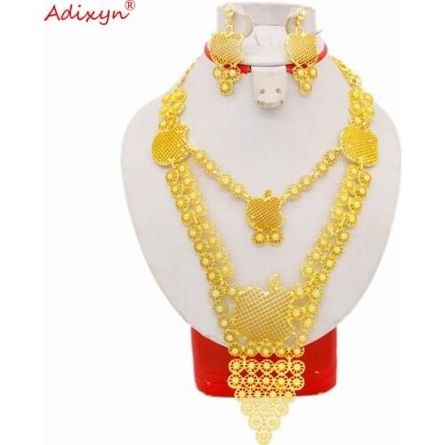 Adixyn Indian Jewelry 24k gold plated Necklace Earrings for women Dubai African Bridal Jewelry sets N06202