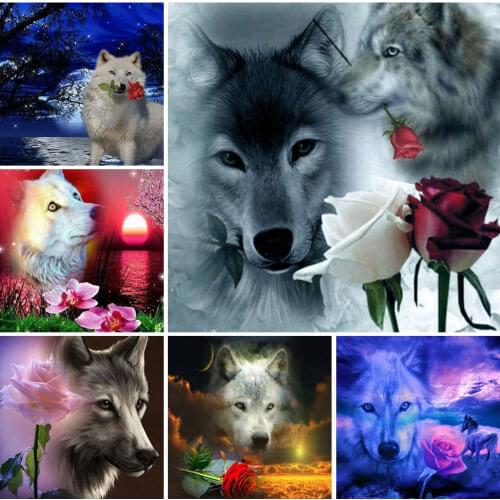 FIYO Full Square Round Diamond 5D DIY Diamond Painting "Wolf Roses"Diamond Embroidery Cross Stitch Rhinestone Mosaic Painting