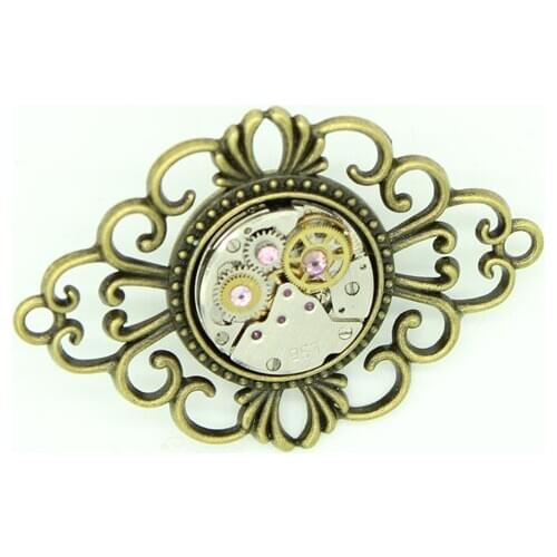 Steampunk Brooch with Movement Brass Brooch Antique Vintage Watch Parts Pin Accessories