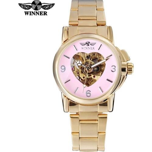 WINNER Automatic Mechanical Women Watch Love Shape Stainless Steel Bracelet Self-wind Wrist Watches Offer Drop Shipping