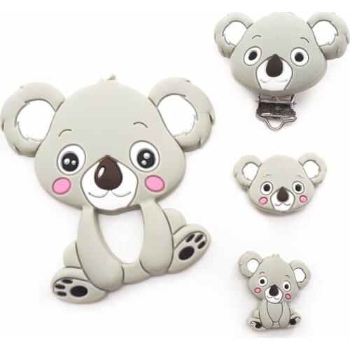 Chenkai Silicone Koala Teether Beads Clips Set DIY Baby Shower Chewing Pendant Nursing Sensory Teething Pacifier Dummy Toy