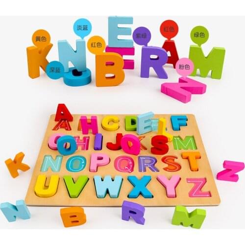 Kids 3D Wooden Puzzles Toys Alphabet Number Puzzle Baby Colorful Letter Digital Geometric Montessori Educational Toy