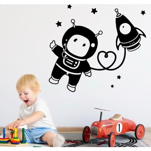 Kid Astronaut Wall Stickers Adhesive Wallpaper Vinyl Removable Room Decoration For Boys Bedroom Decals Mural Poster