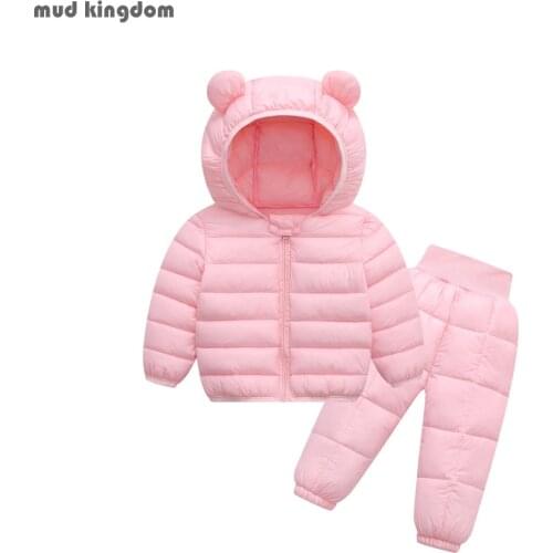 Mudkingdom Baby Boys Girls Outfits Down Jacket Sets Winter Long Sleeve Solid Ear Hooded Children Clothing Set Kids Clothes