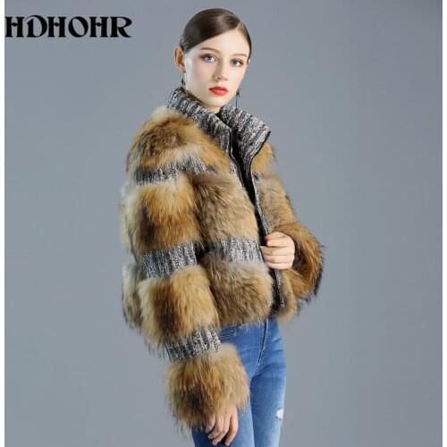 HDHOHR 2020 New Arrival free shipping women winter real raccoon fur coat fluffy hot sale wholesale fur dress