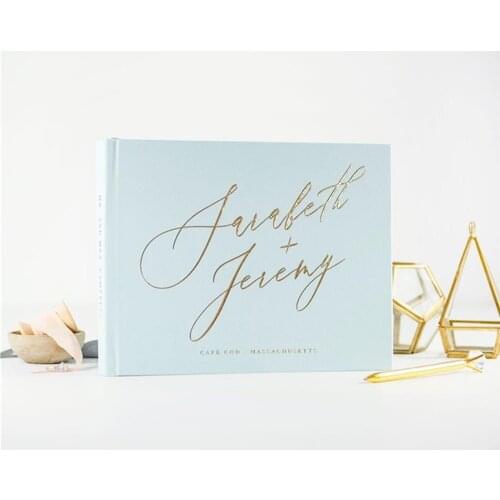 Personalize names and date Blue and Gold Monogram Wedding Guestbook Custom landscape Baby shower or Reception Guest Book,aibum